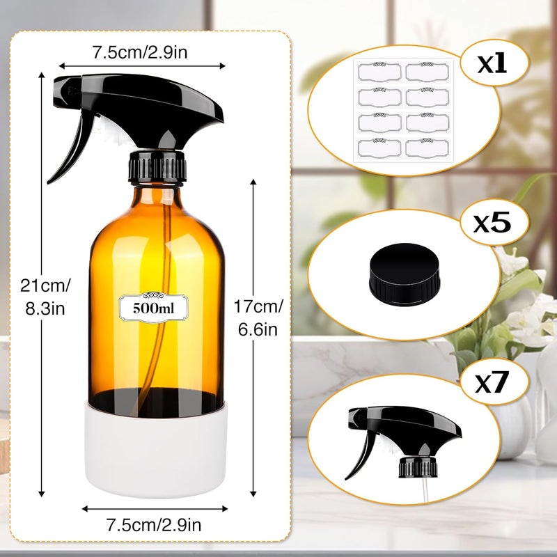ZENOWICK 5 Pack/16 Oz Glass Spray Bottles, Refillable Empty Containers with Silicone Sleeve, Upgraded Adjustable Nozzle Spray Bottle Sets for Cleaning, Essential Oils, Hair (Amber) - Image 3
